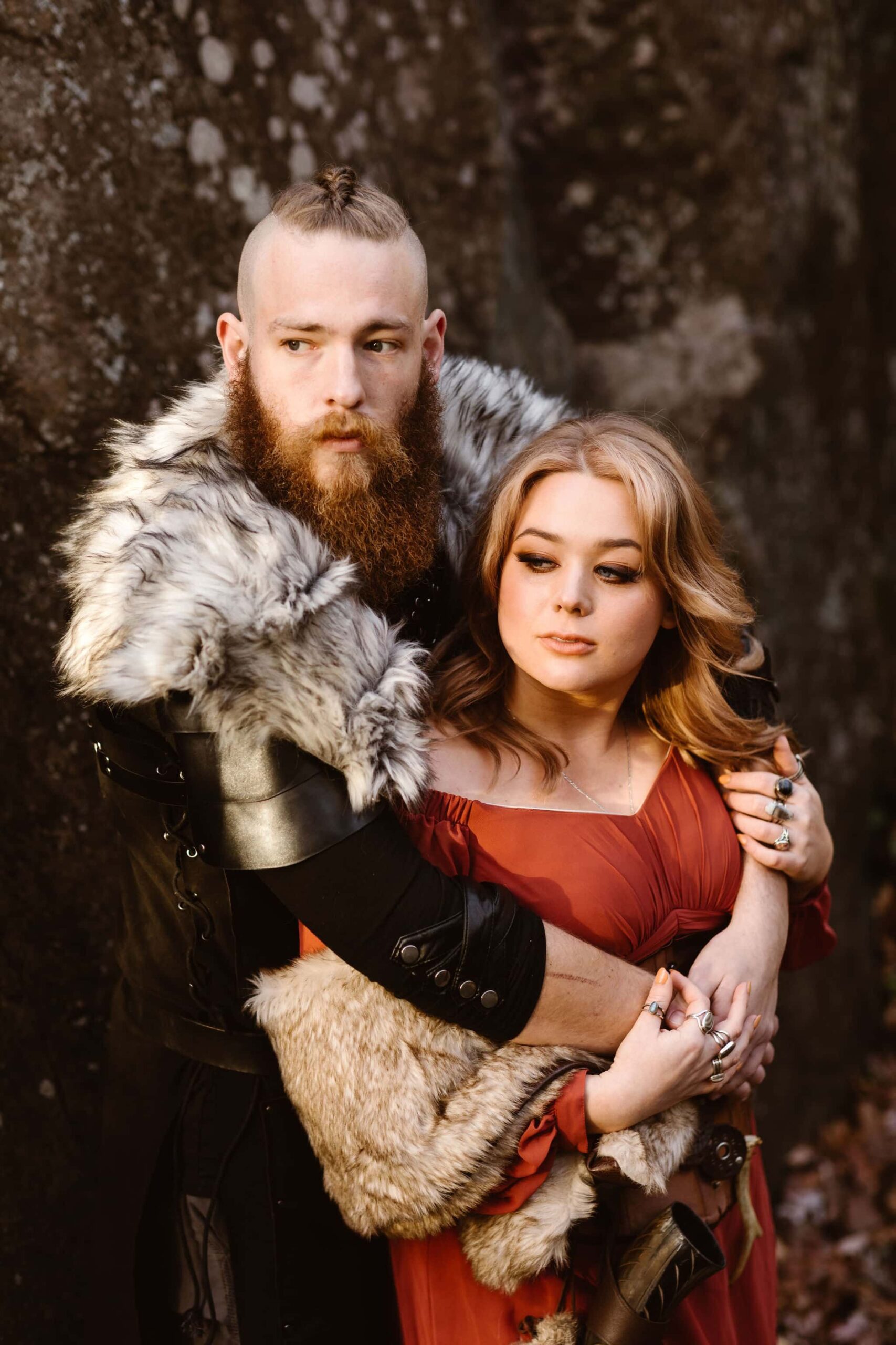 Viking wedding couple in Norse-inspired attire