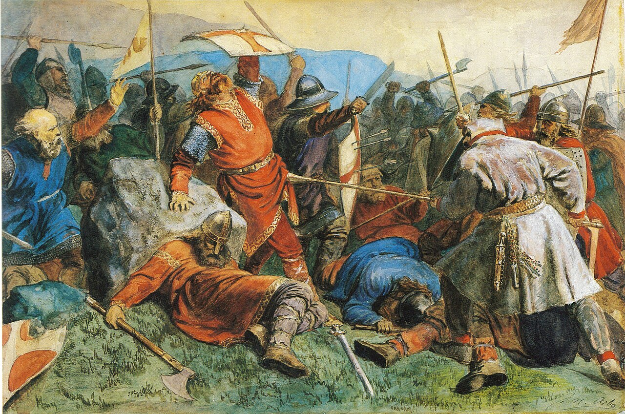 The Death of Olav the Holy at the Battle of Stiklestad, painting by Peter Nicolai Arbo showing the fall of St Olaf on July 29, 1030