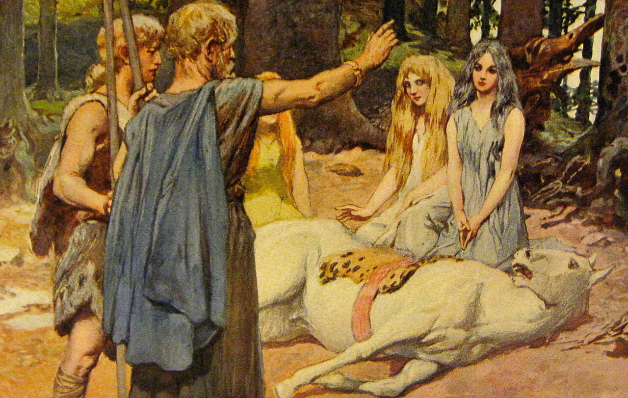 Wodan (Odin) and Baldr, two of the Norse gods cast in Amazon's God of War TV series, illustrated by Emil Doepler