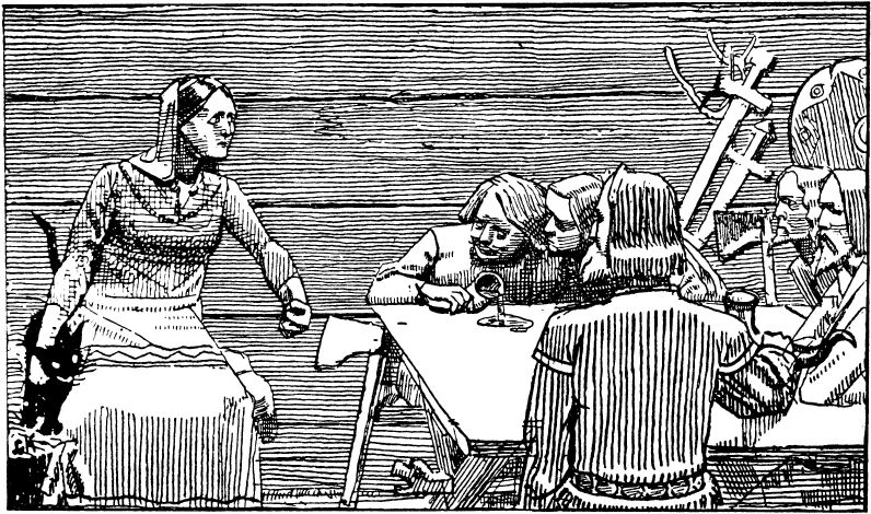 Gunnhild Mother of Kings incites her sons, drawing by Christian Krohg