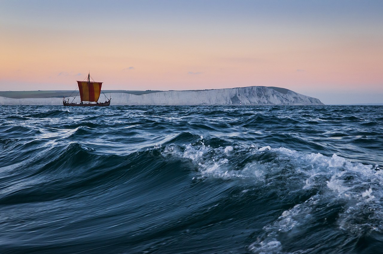 Replica Viking longship Sea Stallion under sail, illustrating how did Vikings navigate the open ocean