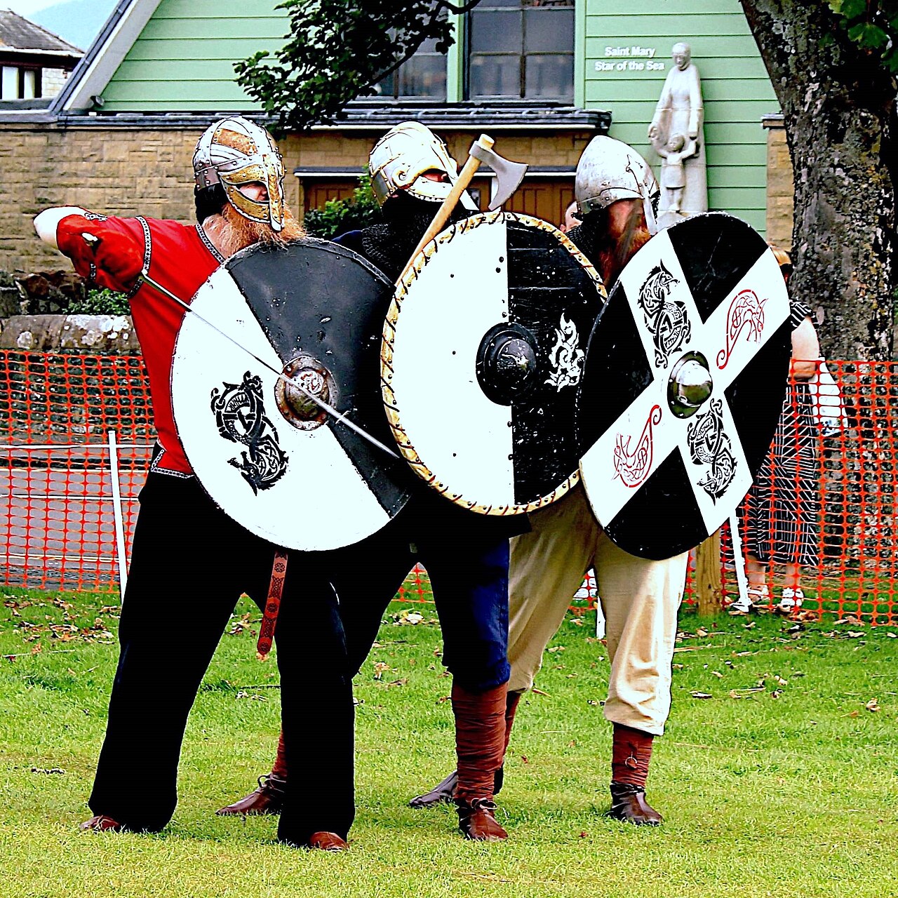 Reenactors and visitors at the Largs Viking Festival on the Scottish coast