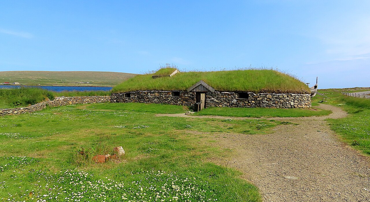 Reconstructed Viking longhouse similar to the great hall being excavated at Woodstown, Ireland